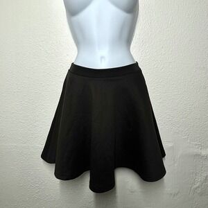 VTG Y2K Black‎ Scuba Mini Skater Skirt High Waist Fit Flare Small Goth Emo Anime